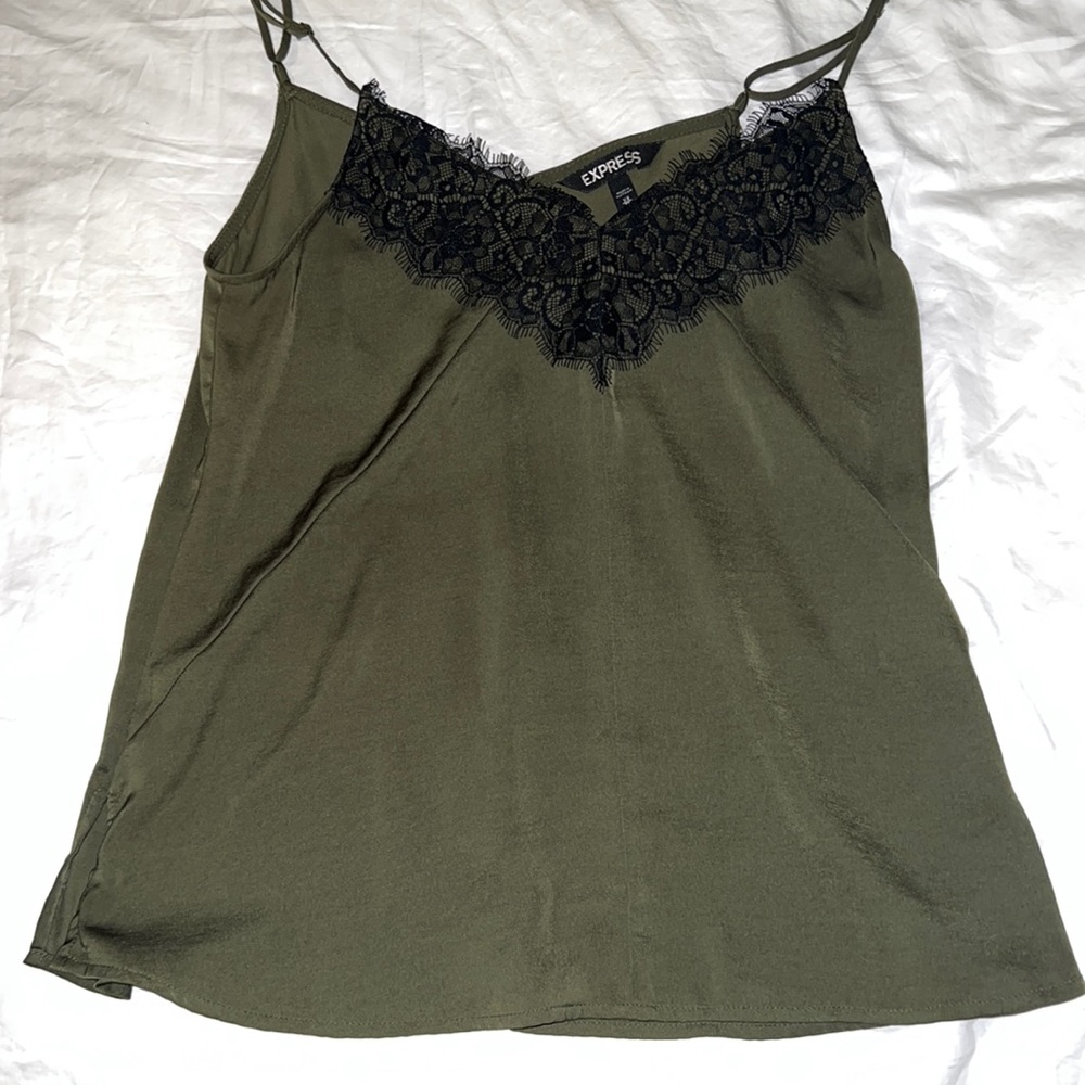 Express Olive Green Lace Cami Tank Top